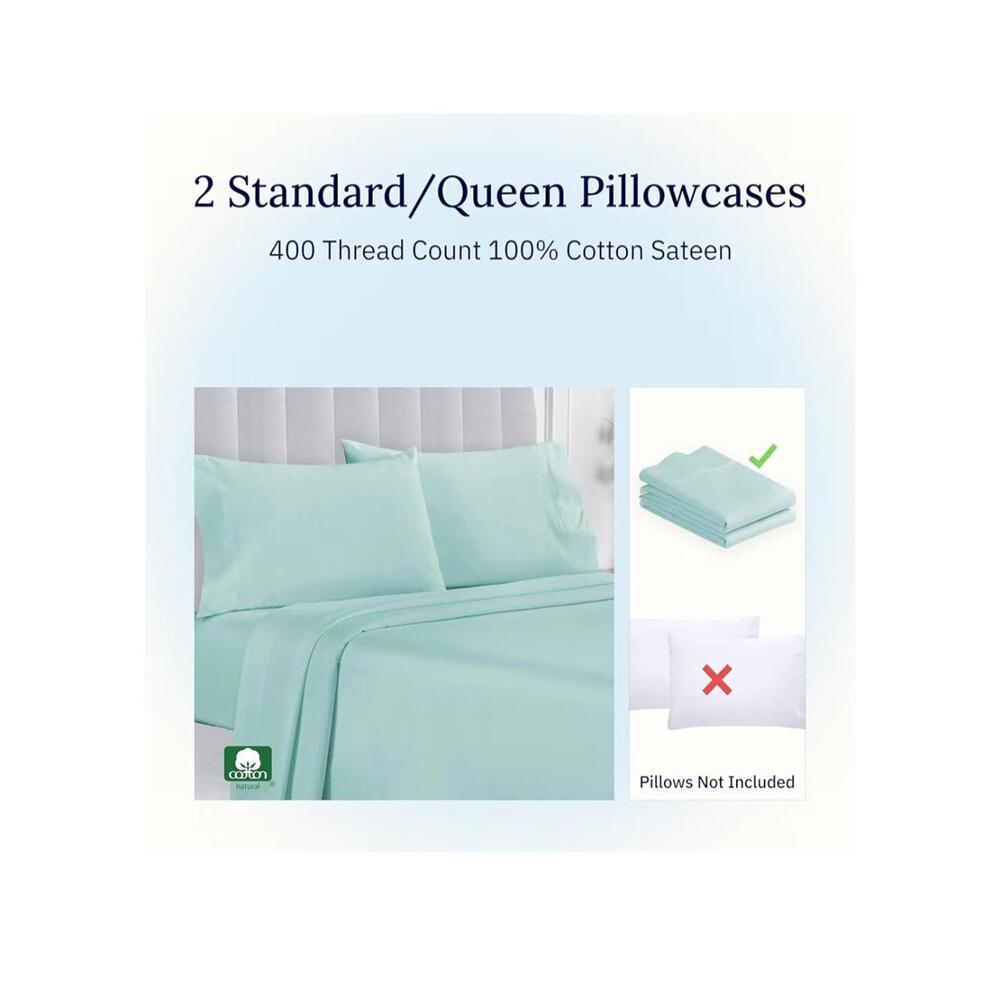 New 2 Set California Design Queen Pillowcases 400 Thread Ct 100% Cotton Sateen - Picture 7 of 7